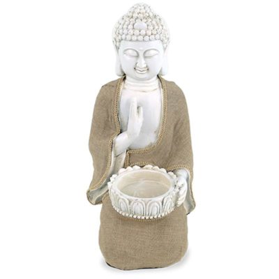 Vrede Boeddha met waxinelichthouder en beige polyester kleding 18100